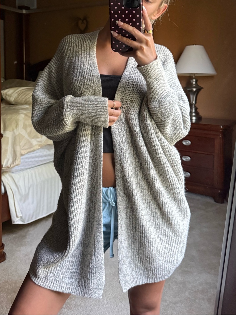 Garage Open-Front Oversized Cardigan - Light Gray